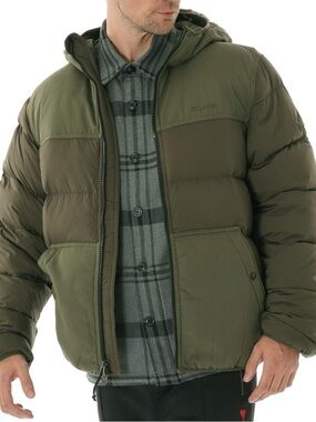 Filson Olive Green Hooded Puffer Jacket Size L